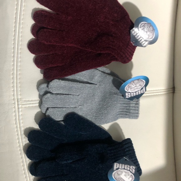Pugs Chenille Red, Blue & Gray Stretch Gloves(3pairs)New lot of 3 - Picture 2 of 7